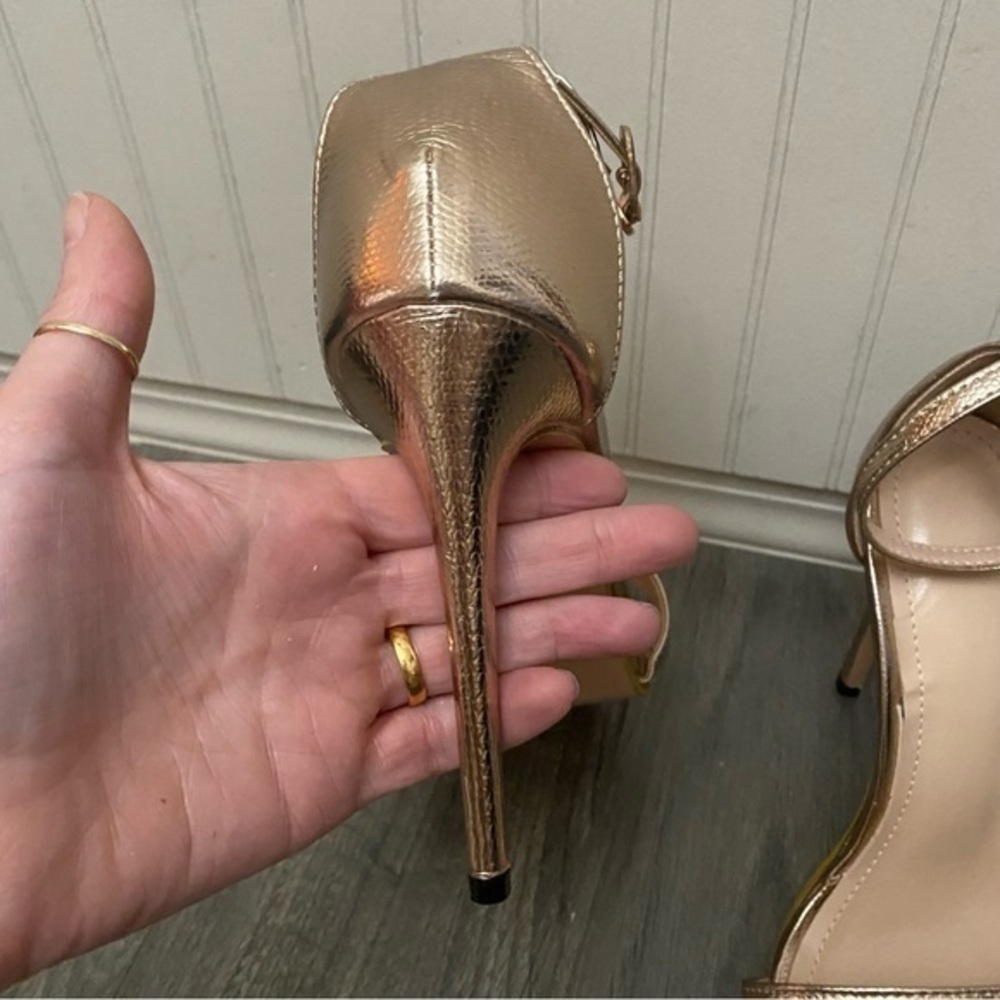 Rose Gold Strappy Stiletto Sandels - Picture 2 of 8